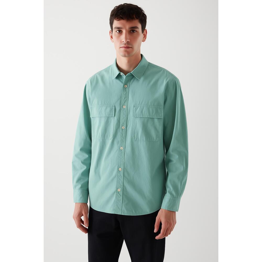 COS Overshirt Mens Large Mint Green Utility Relaxed Fit‎ Button Down Pockets